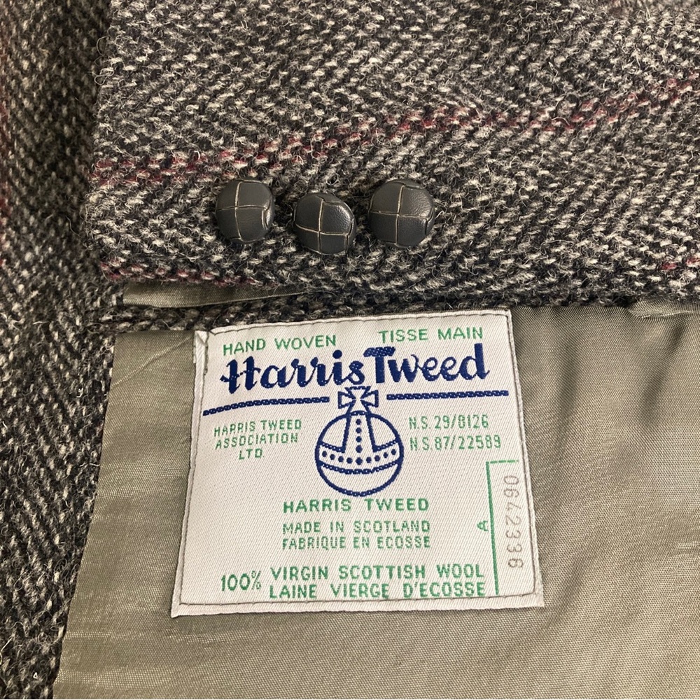 Vintage Harris Tweed Sport Coat Mens 42R Grey Red Stripe Wool Blazer Jacket